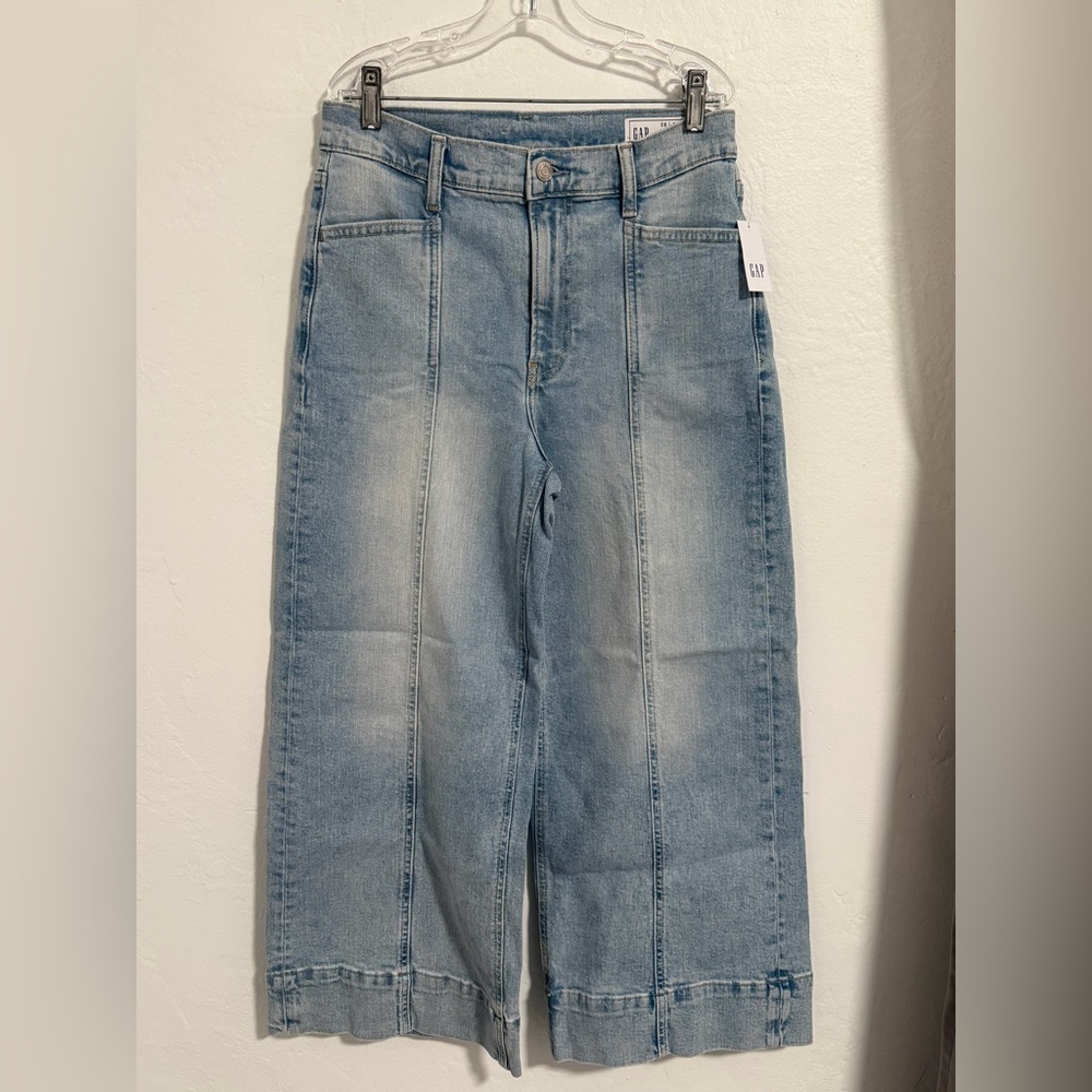 GAP High Rise Stride Ankle Jeans Light Indigo Wide Leg Crop NWT 28 Short